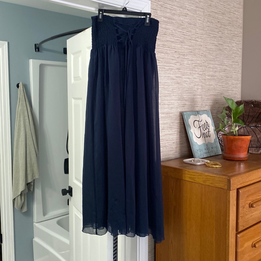 Free People navy strapless corset tie front dress